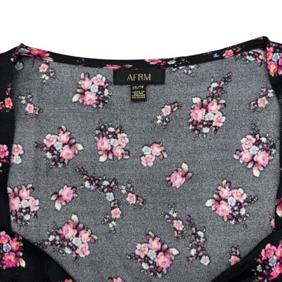 AFRM Hart Floral Print Cut-Out Peplum Top In Noir Blush Floral Sz XS - Picture 3 of 5